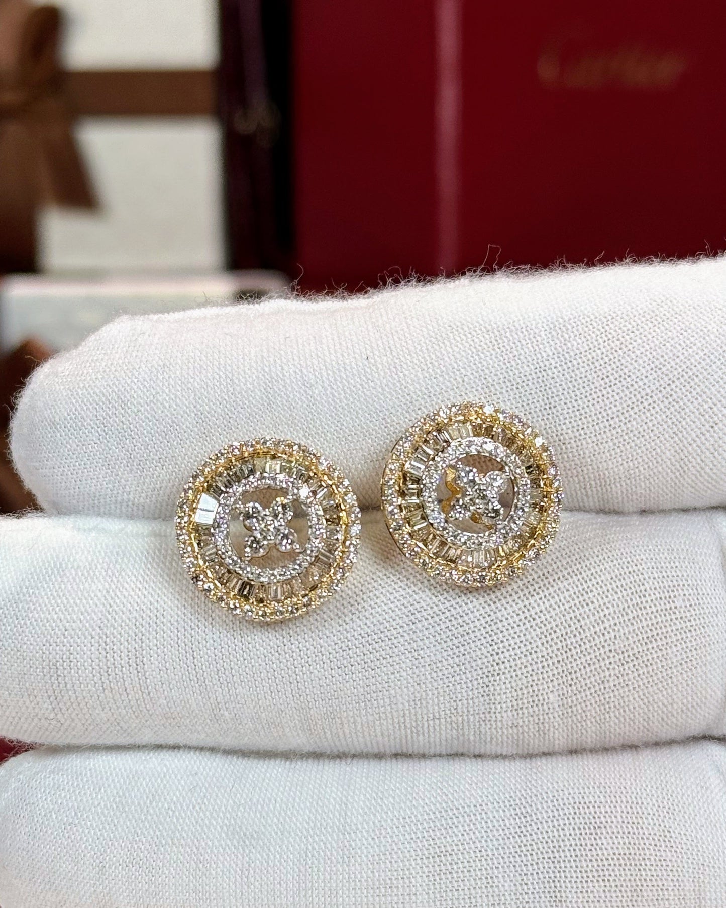 Circle Diamond 14k Yellow Gold Earrings