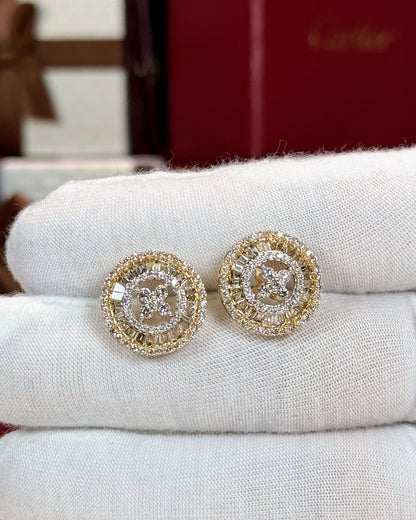 Circle Diamond 14k Yellow Gold Earrings