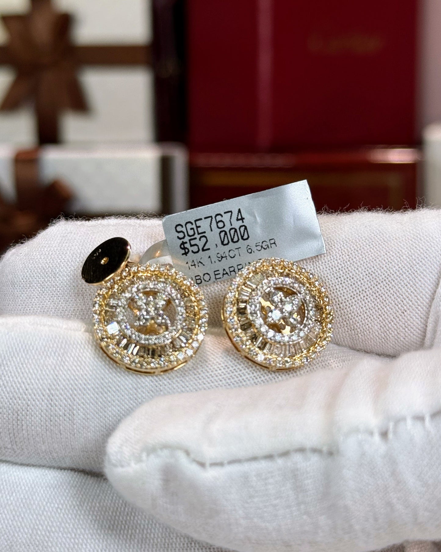 Circle Diamond 14k Yellow Gold Earrings