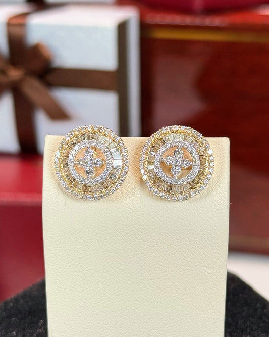 Circle Diamond 14k Yellow Gold Earrings