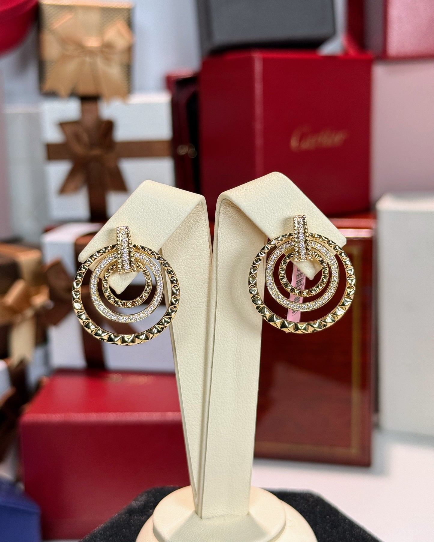 Concentric Rings 14k Yellow Gold Diamond Earrings