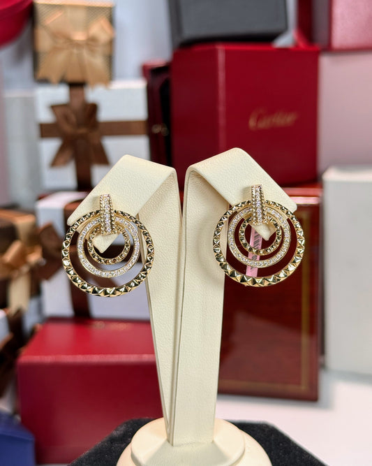 Concentric Rings 14k Yellow Gold Diamond Earrings