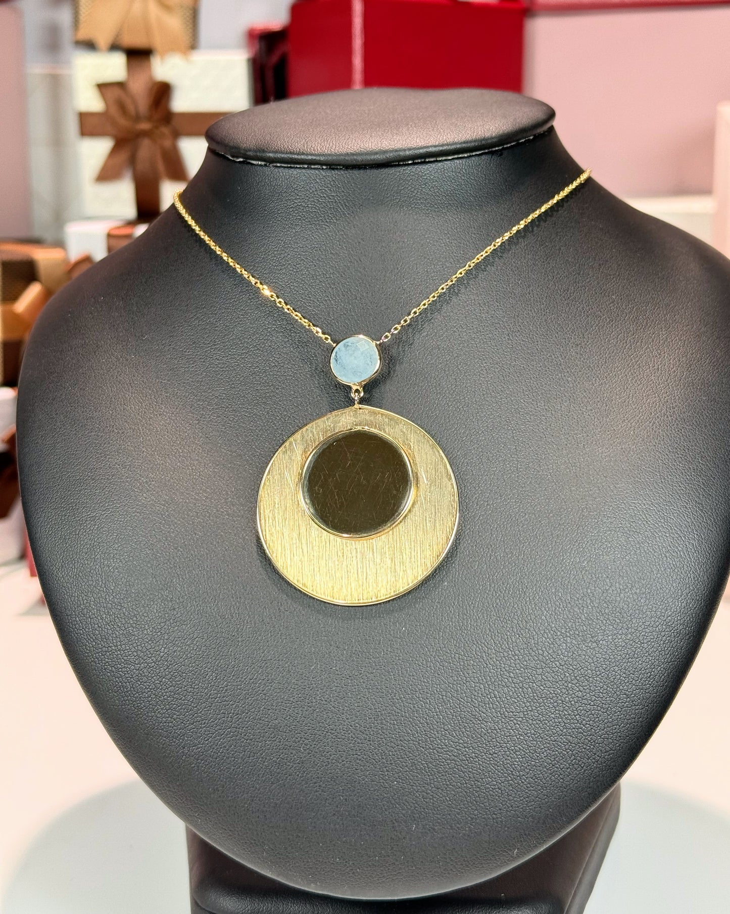 14k Yellow Gold Mirror Design Necklace