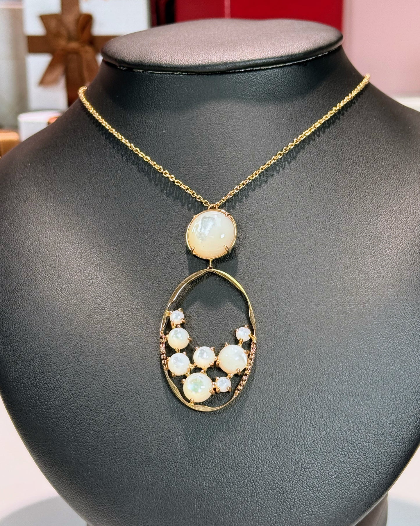 Sakura Moonstones 18k Yellow Gold Pendant Necklace