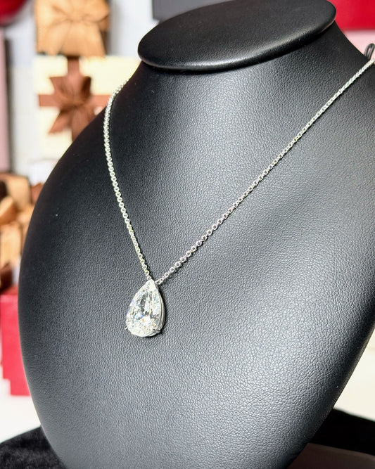 CVD Lab Grown Pear Diamond 14k White Gold Pendant Necklace