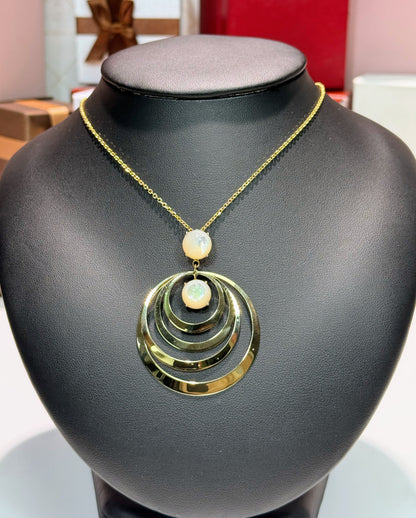 Concentric Crescents Moonstone 14k Yellow Gold Pendant Necklace