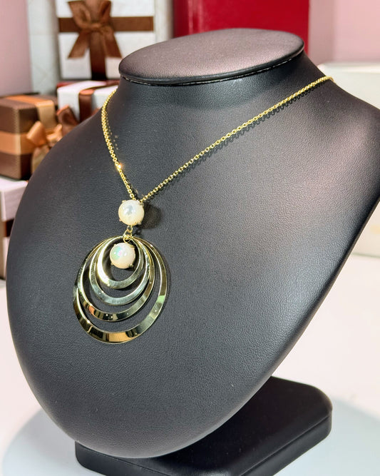 Concentric Crescents Moonstone 14k Yellow Gold Pendant Necklace