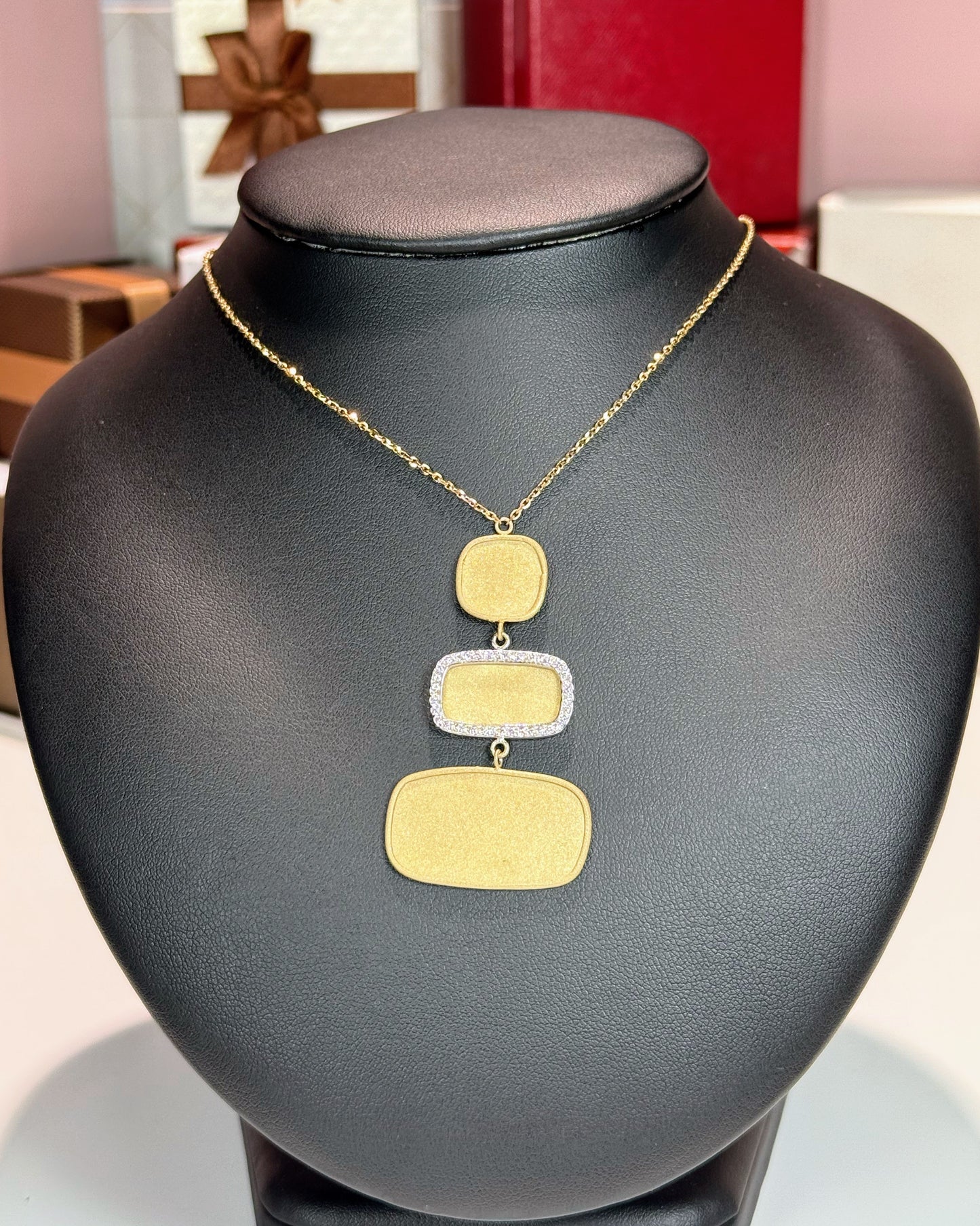 Stacking Stones Matte Finished 14k Yellow Gold Necklace