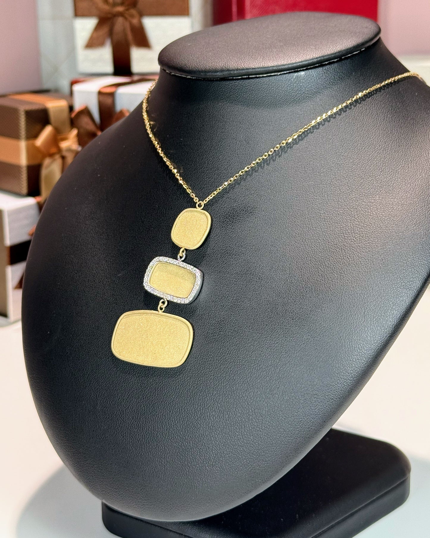 Stacking Stones Matte Finished 14k Yellow Gold Necklace