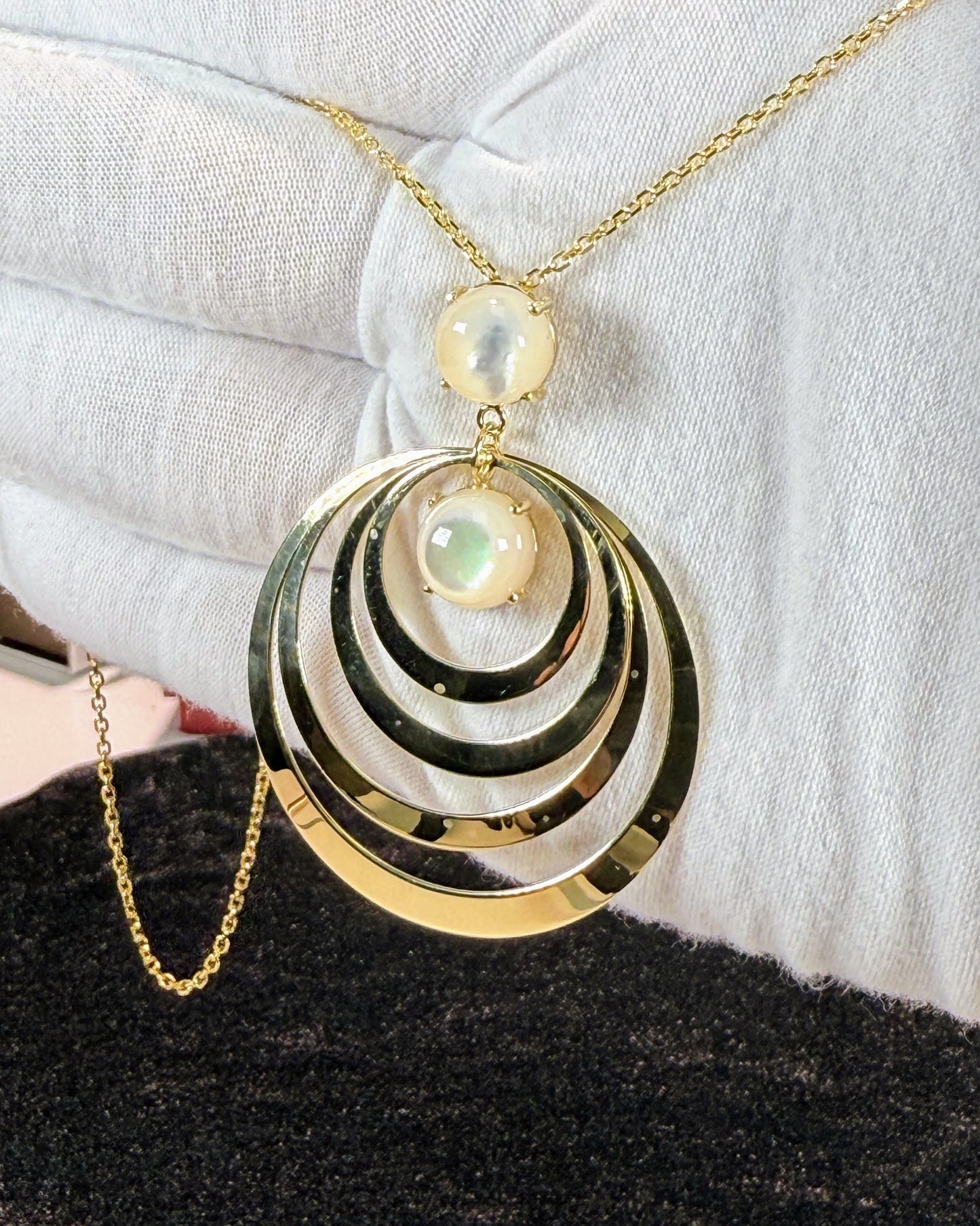 Concentric Crescents Moonstone 14k Yellow Gold Pendant Necklace