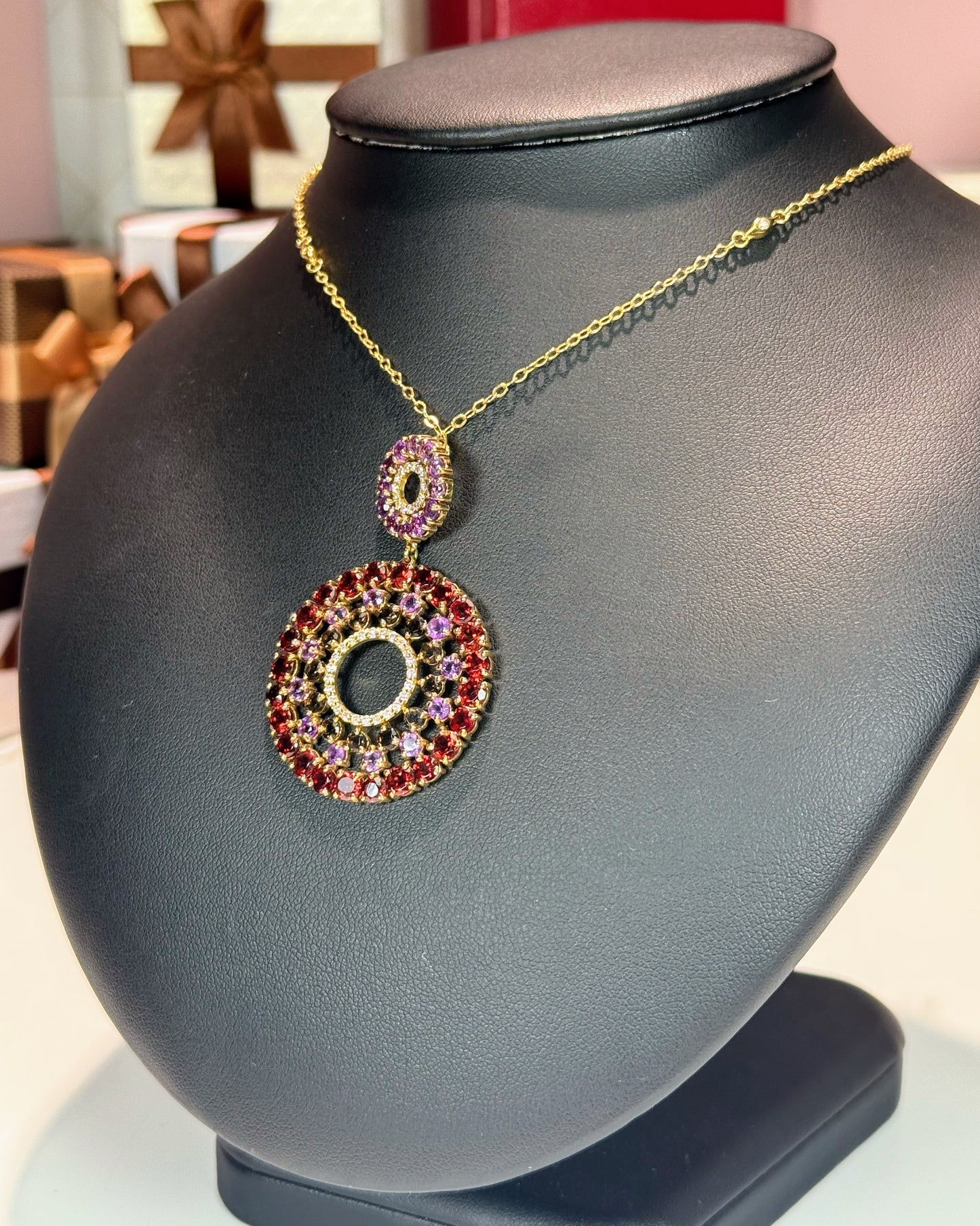 Colorful Gemstones 14k Yellow Gold Pendant Necklace