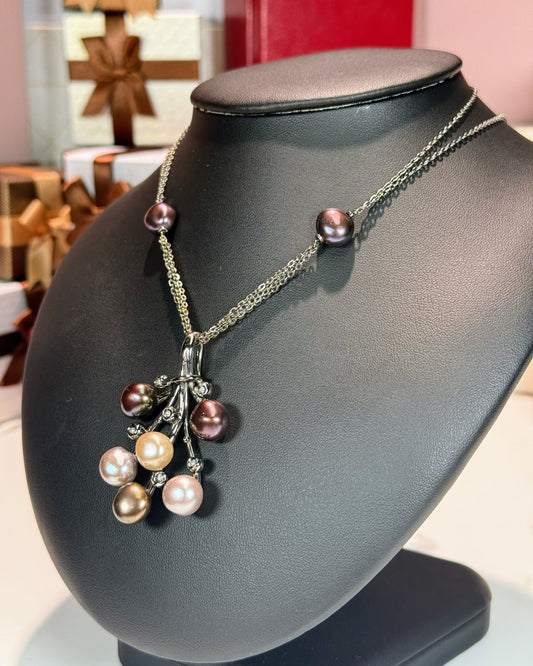 Colorful Pearl 14k White Gold Necklace