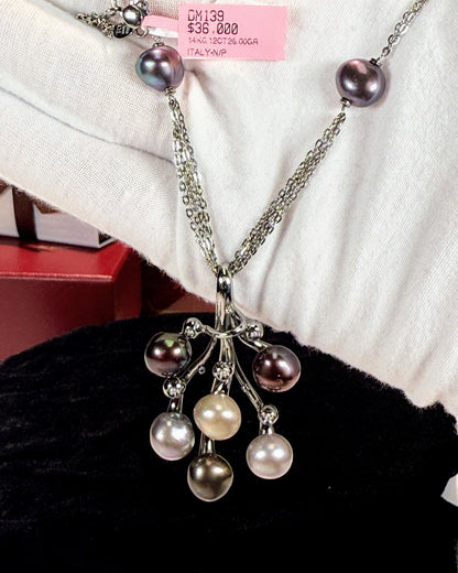 Colorful Pearl 14k White Gold Necklace