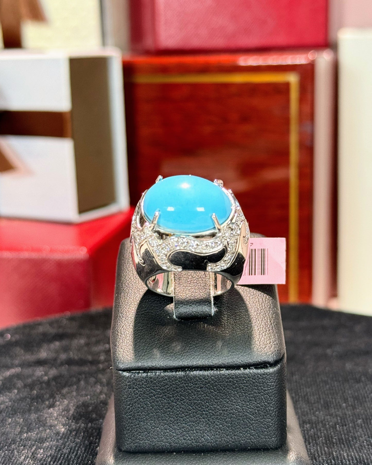 14k White Gold Turquoise Signet Diamond Ring
