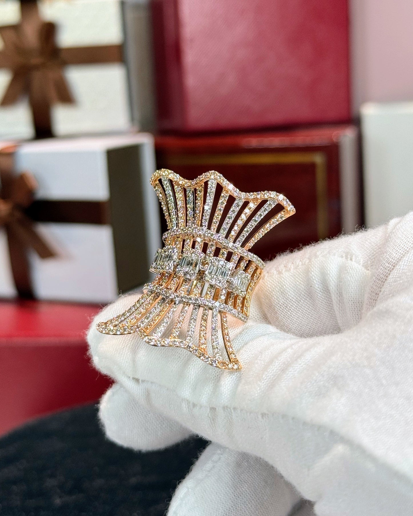 Ribbon Design 14k Rose Gold Diamond Ring