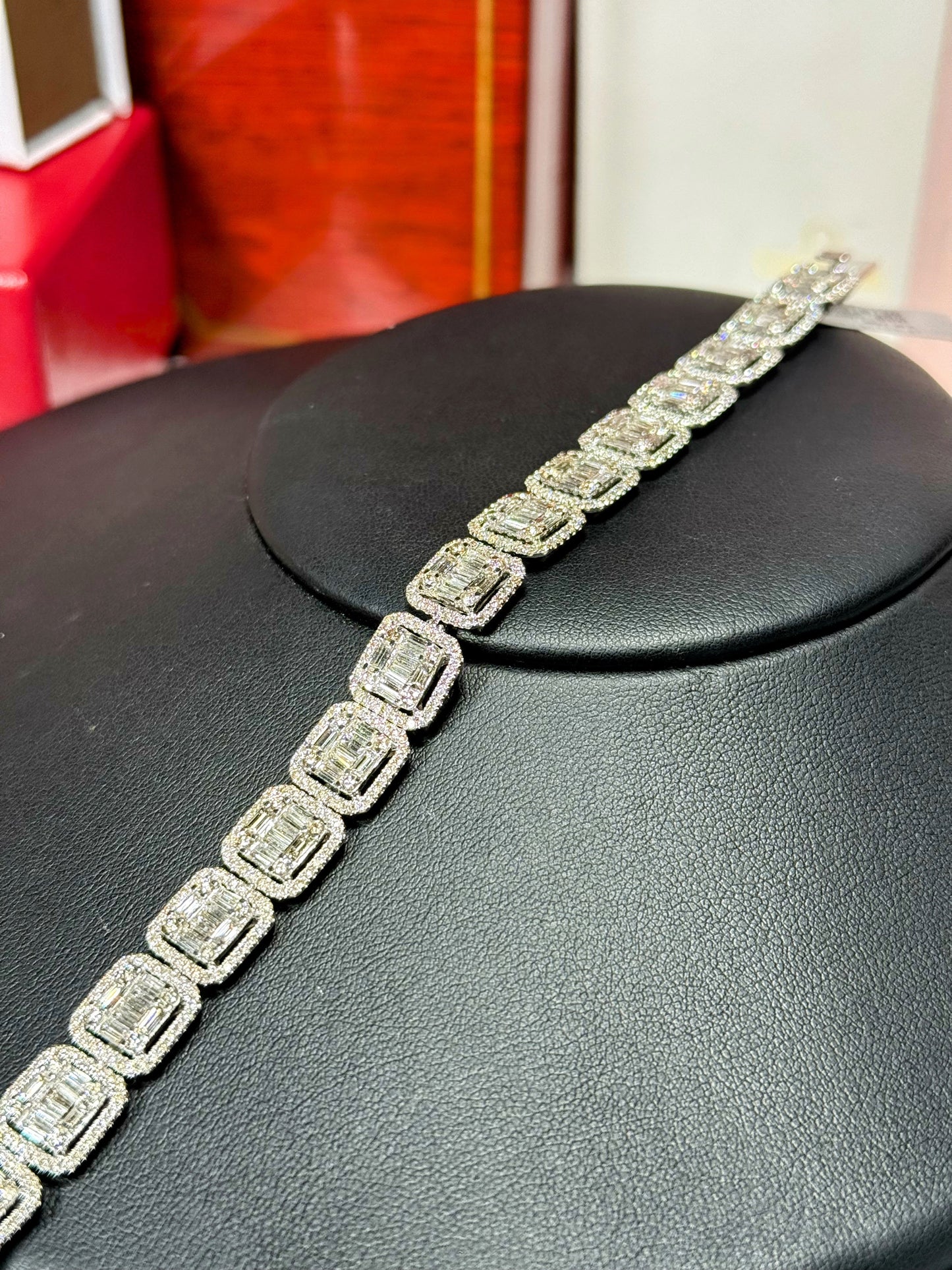 Square Halos 14k White Gold Diamond Bracelet