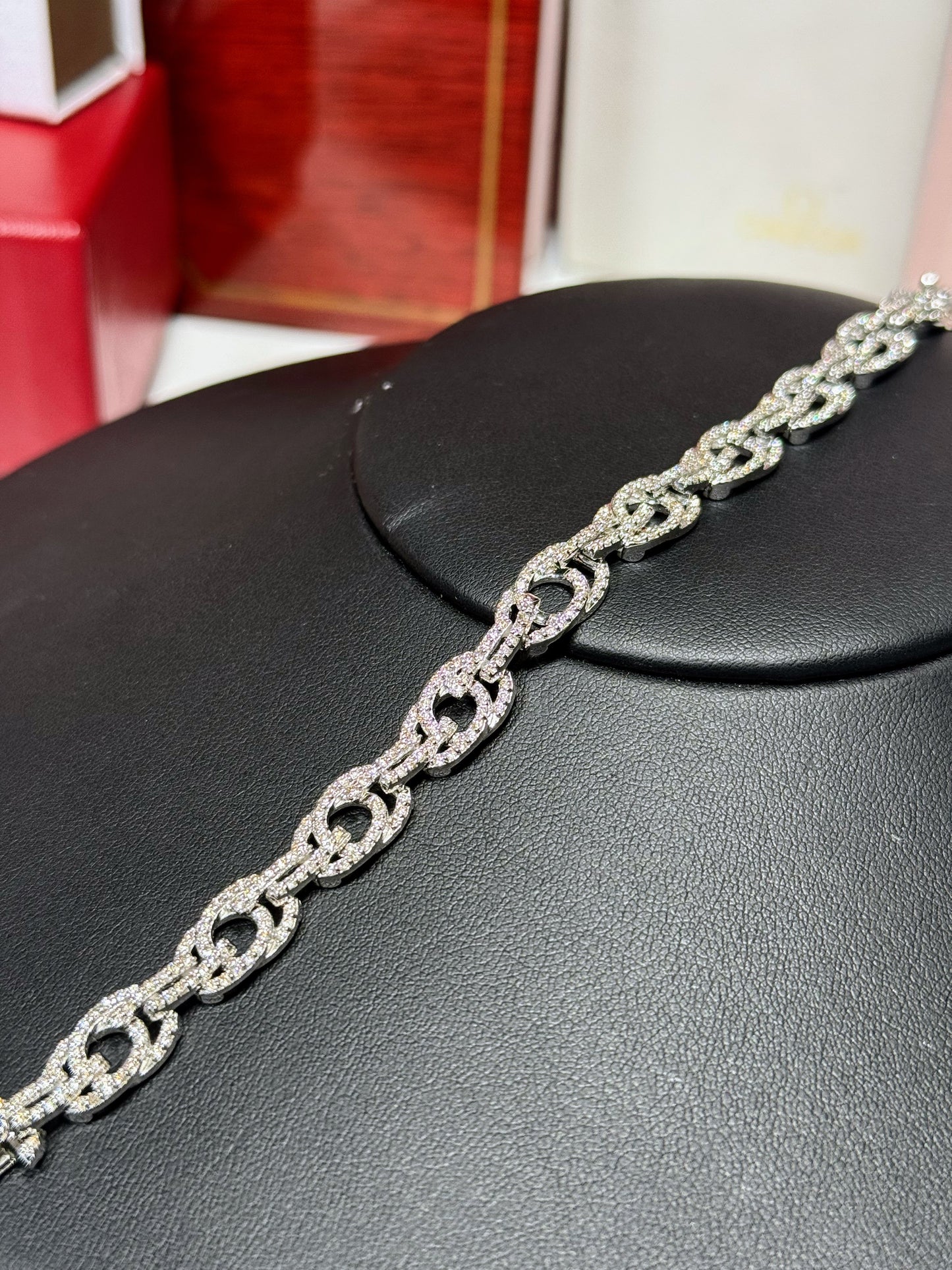 Double Linked Rings 14k White Gold Diamond Bracelet