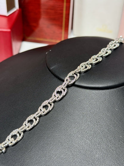 Double Linked Rings 14k White Gold Diamond Bracelet