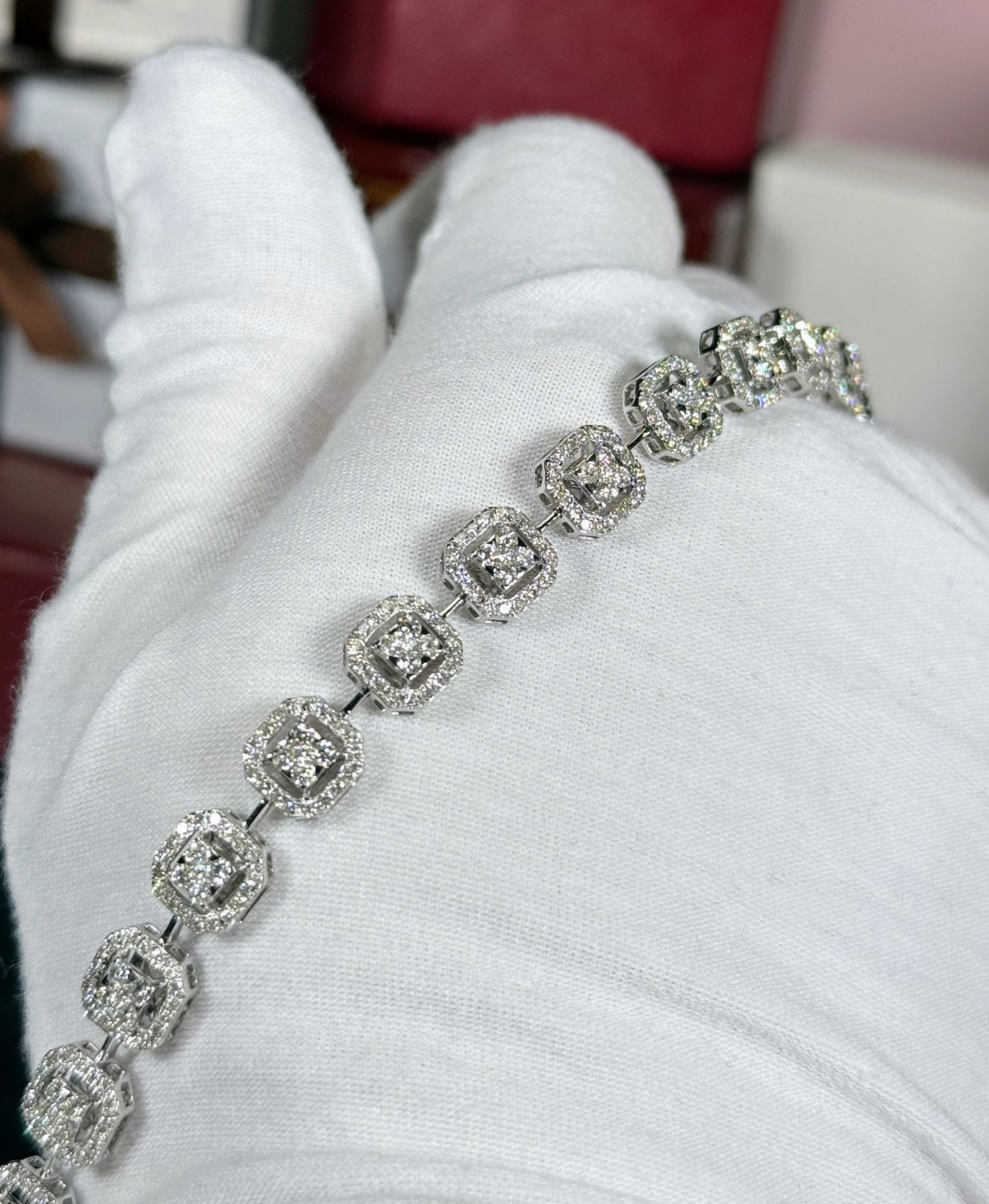 Square Halos 14k White Gold Diamond Bracelet