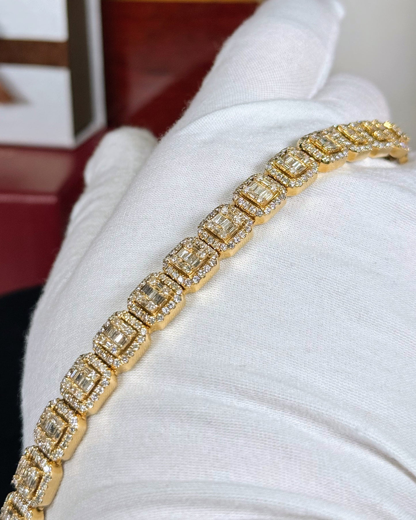 Square Halos 14k Yellow Gold  Diamond Bracelet