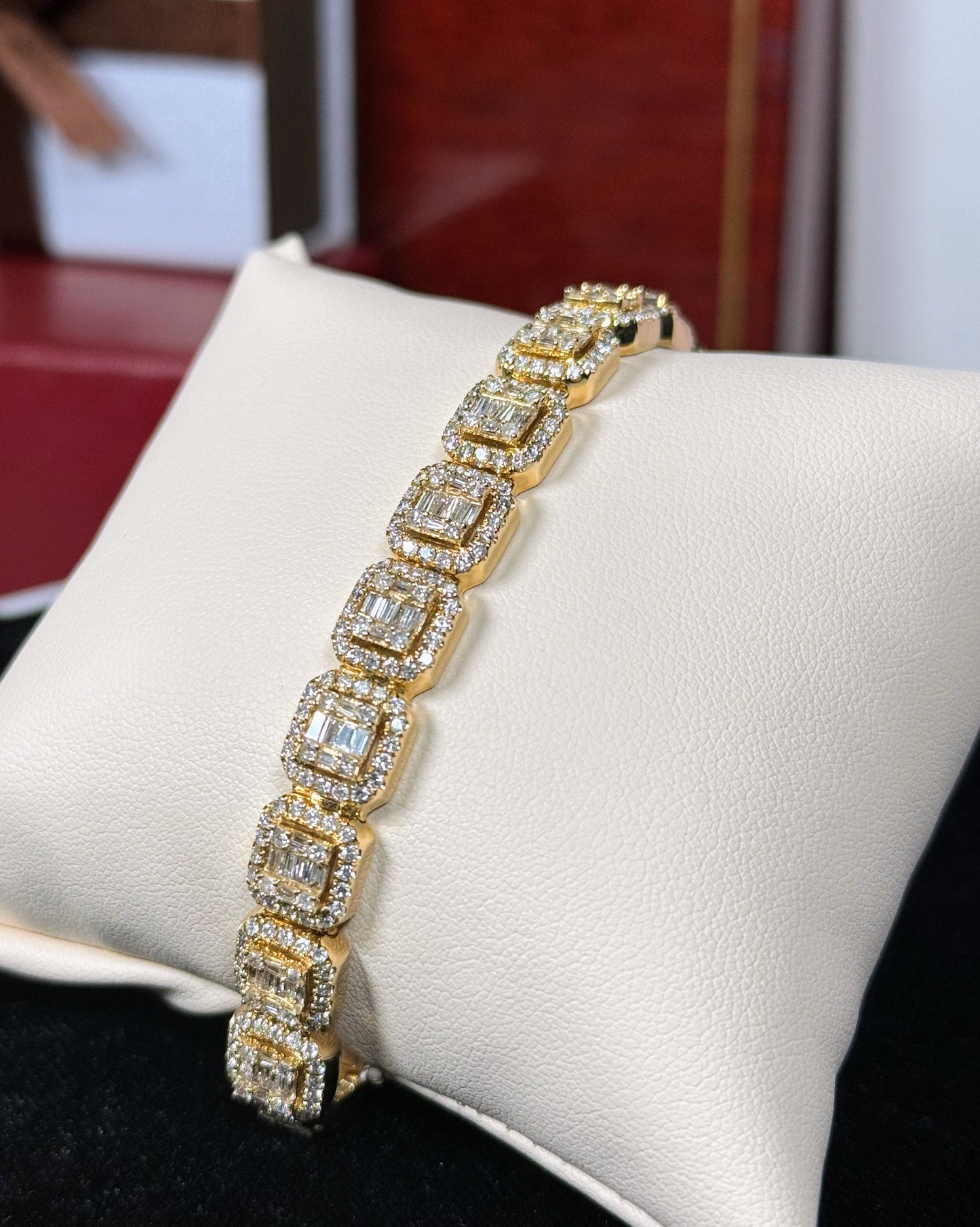 Square Halos 14k Yellow Gold  Diamond Bracelet