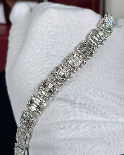 Square Halos 14k White Gold Diamond Bracelet