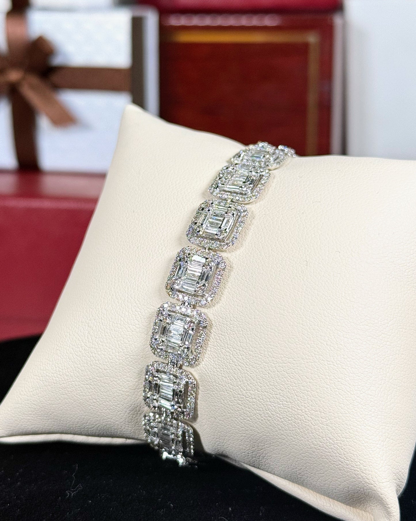 Square Halos 14k White Gold Diamond Bracelet