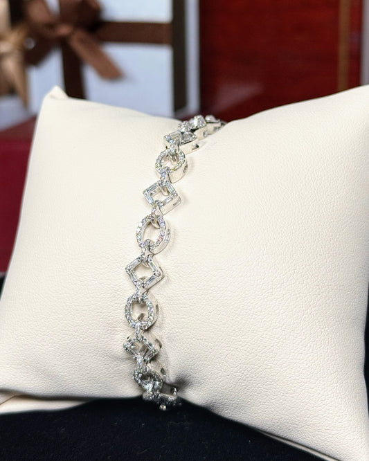 14k White Gold Oval and Square Link Diamond Bracelet