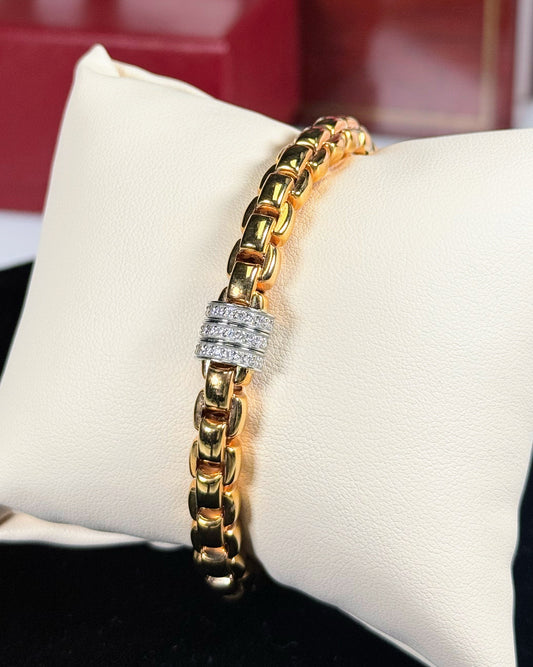 Chain Lock Design 14k Yellow Gold Diamond Bracelet