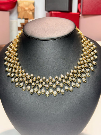 Peacock Pattern 14k Yellow Gold Diamond Necklace