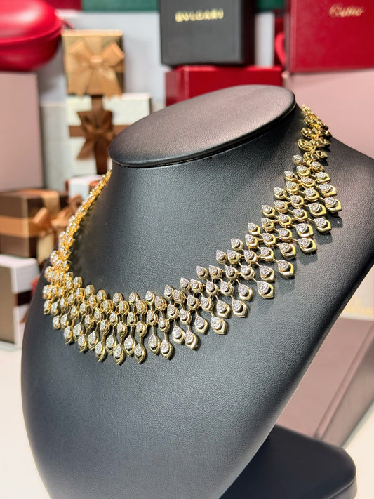 Peacock Pattern 14k Yellow Gold Diamond Necklace