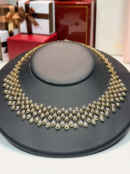 Peacock Pattern 14k Yellow Gold Diamond Necklace
