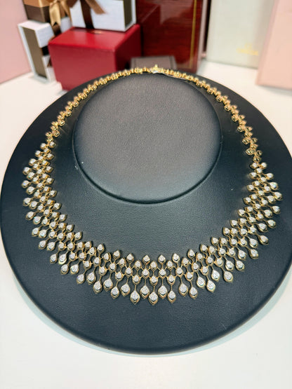 Peacock Pattern 14k Yellow Gold Diamond Necklace