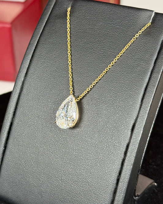 CVD Lab Grown Pear Diamond 14k Yellow Gold Pendant Necklace