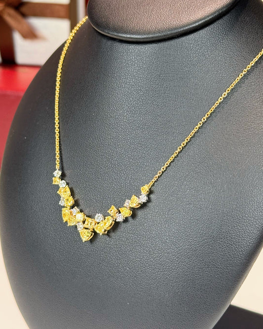 Cherry Blossom Design Yellow Diamond 14k Yellow Gold Necklace