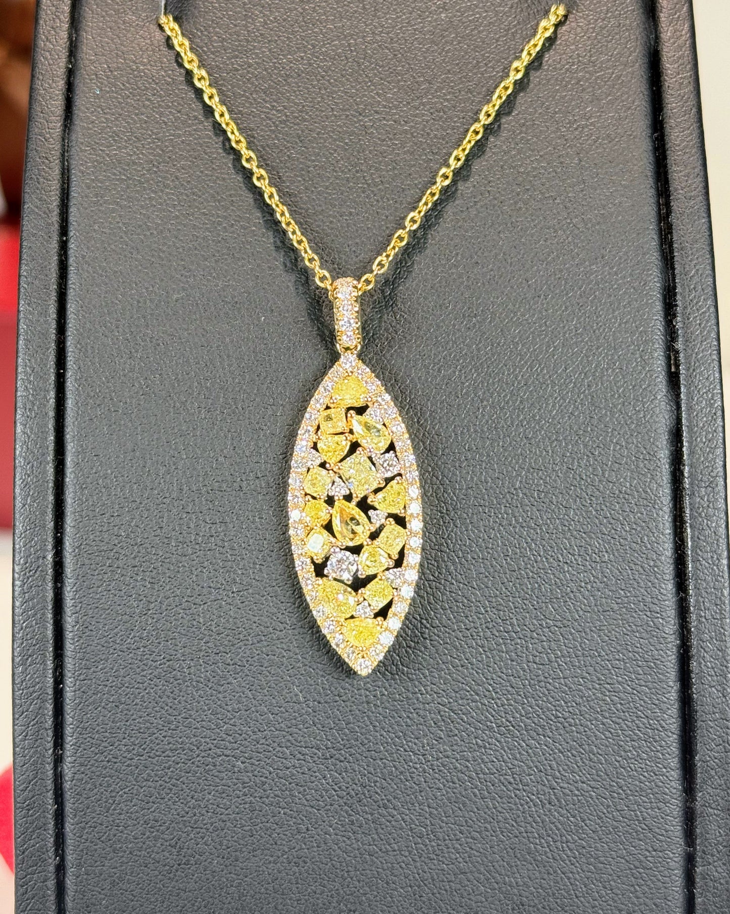 Marquise Design Yellow Diamond 14k Yellow Gold Pendant Necklace