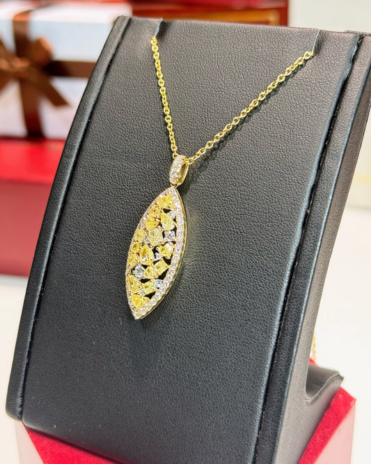 Marquise Design Yellow Diamond 14k Yellow Gold Pendant Necklace