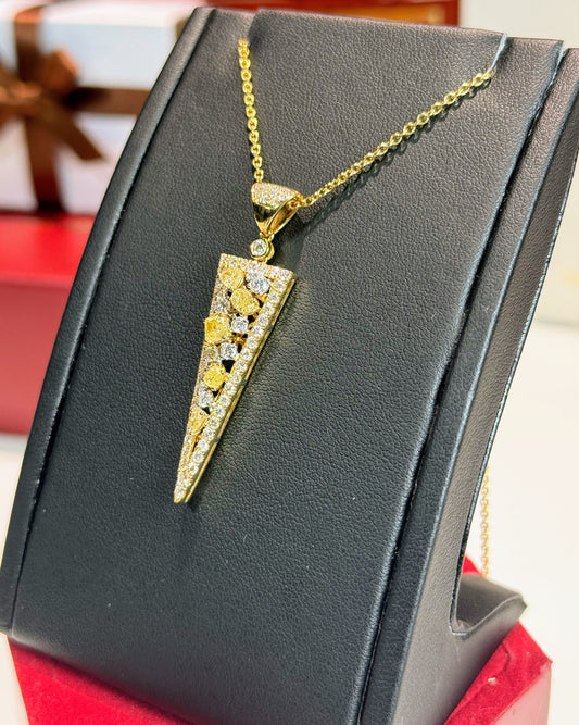 Triangle Design Yellow Diamond 14k Yellow Gold Pendant Necklace