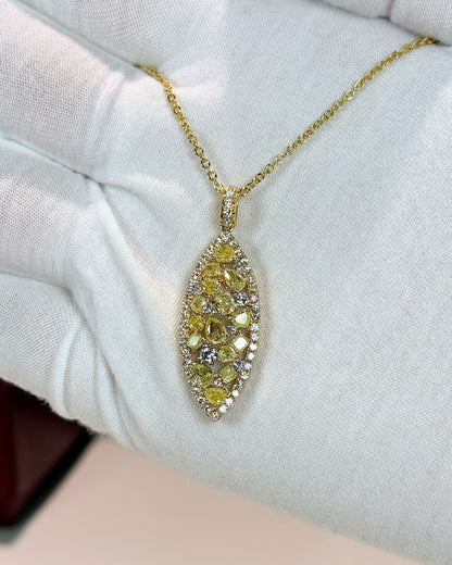 Marquise Design Yellow Diamond 14k Yellow Gold Pendant Necklace