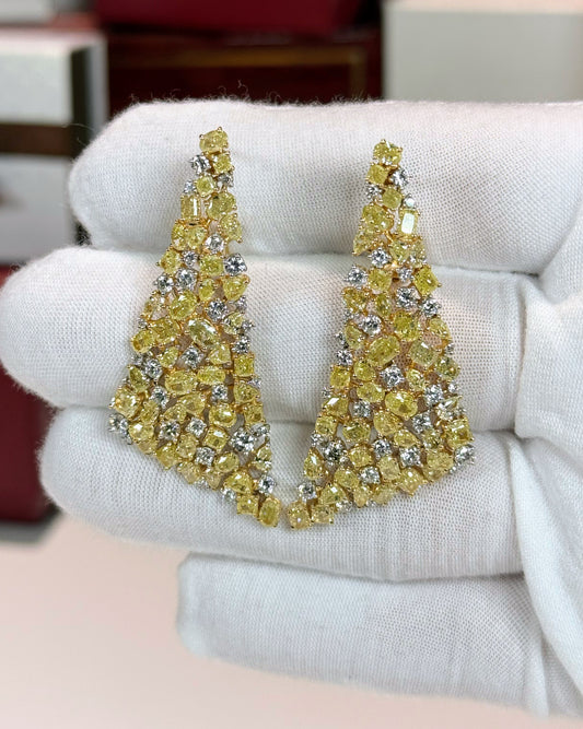 Triangle Design Yellow Diamond 14k Yellow Gold Earrings