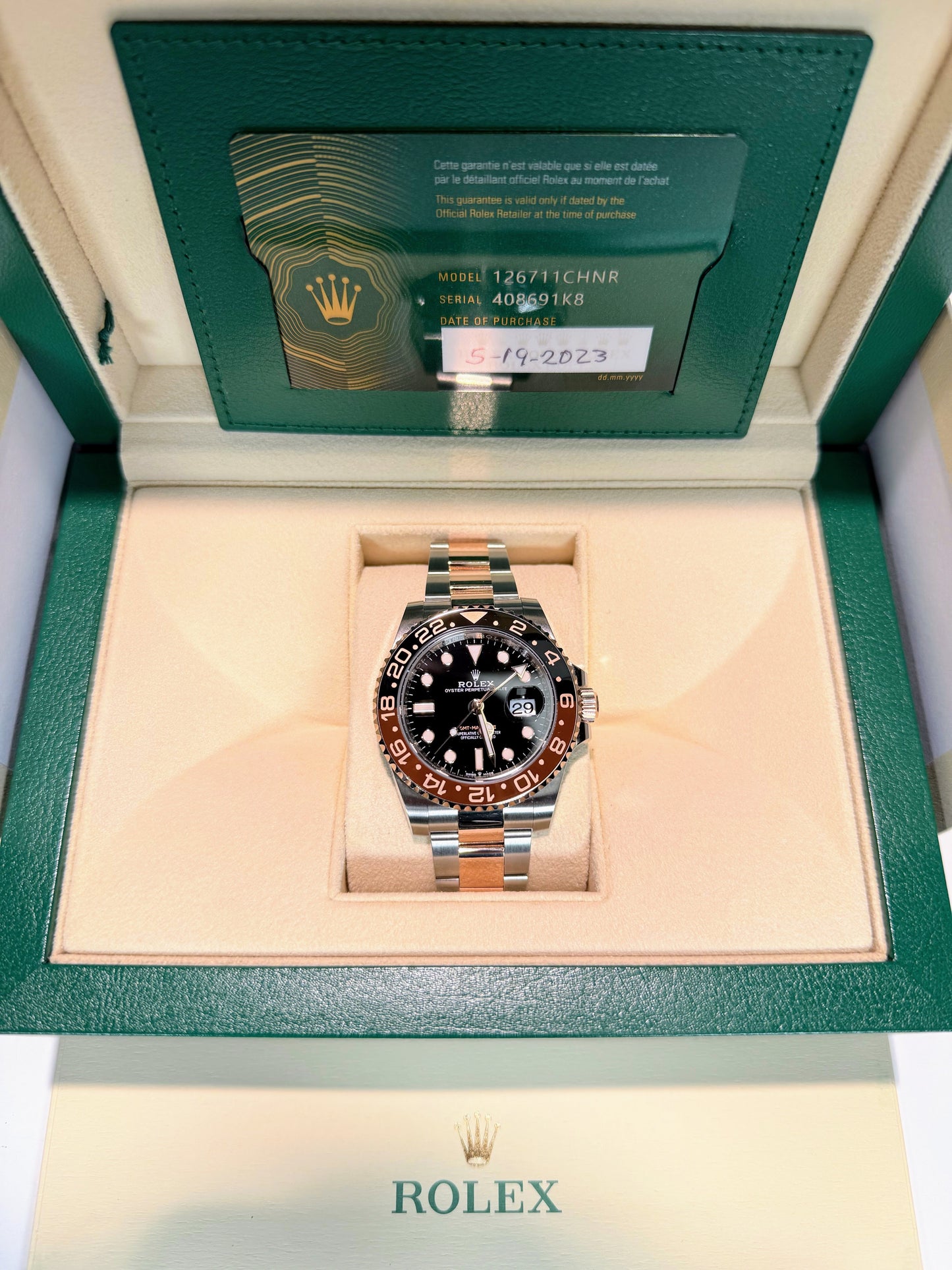 Rolex GMT Master II Rootbeer 408691K8 Bright Black Dial 126711CHNR