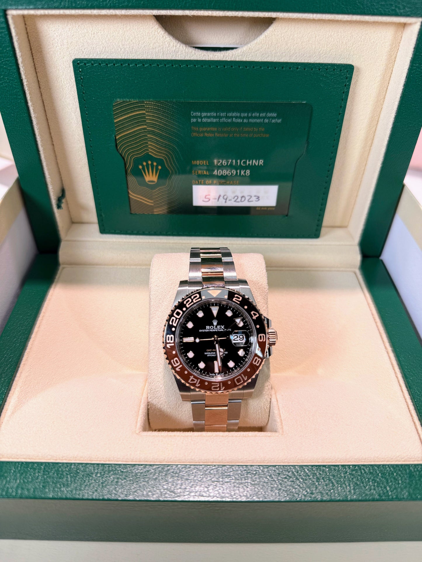 Rolex GMT Master II Rootbeer 408691K8 Bright Black Dial 126711CHNR