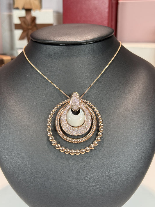 Assorted Rings Design 14k Rose Gold MoP and Diamond Pendant Necklace