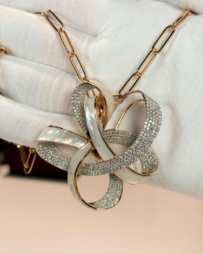 Ribbon Design MoP and Diamond 14k Rose Gold Necklace