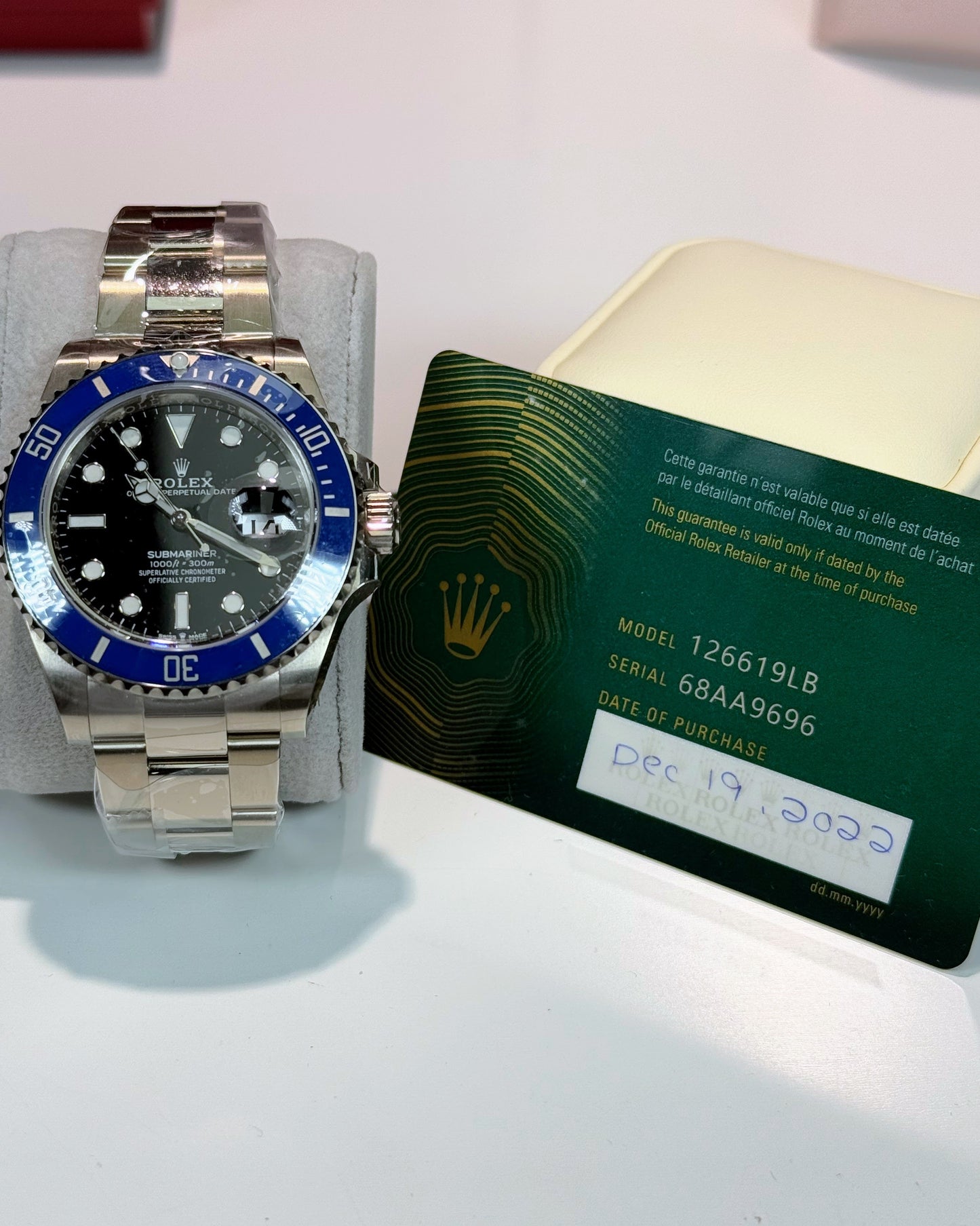 Rolex White Gold Submariner Date 68AA9696 Bright Black Dial 126619LB