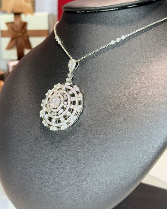 Oval Diamond Pendant 14k White Gold Necklace