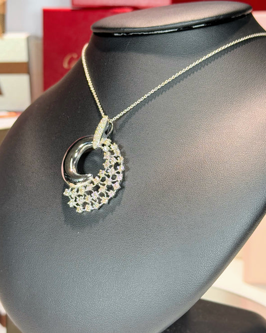 Sleeping Peacock Diamond Pendant 14k White Gold Necklace