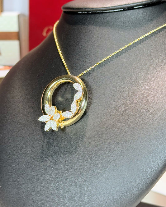 Wreath Ring Diamond Pendant 14k Yellow Gold Necklace