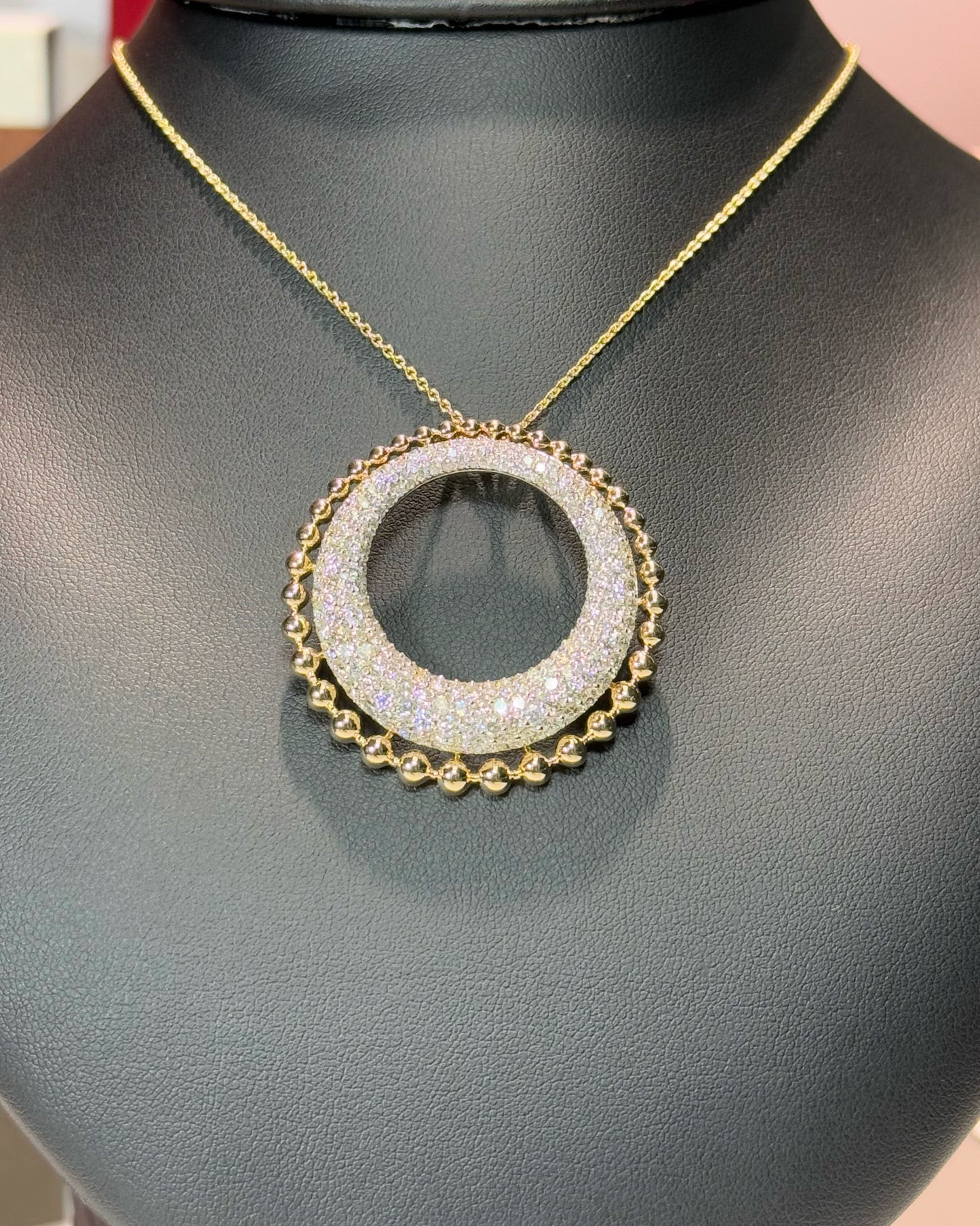 Diamond Ring Pendant 14k Yellow Gold Necklace