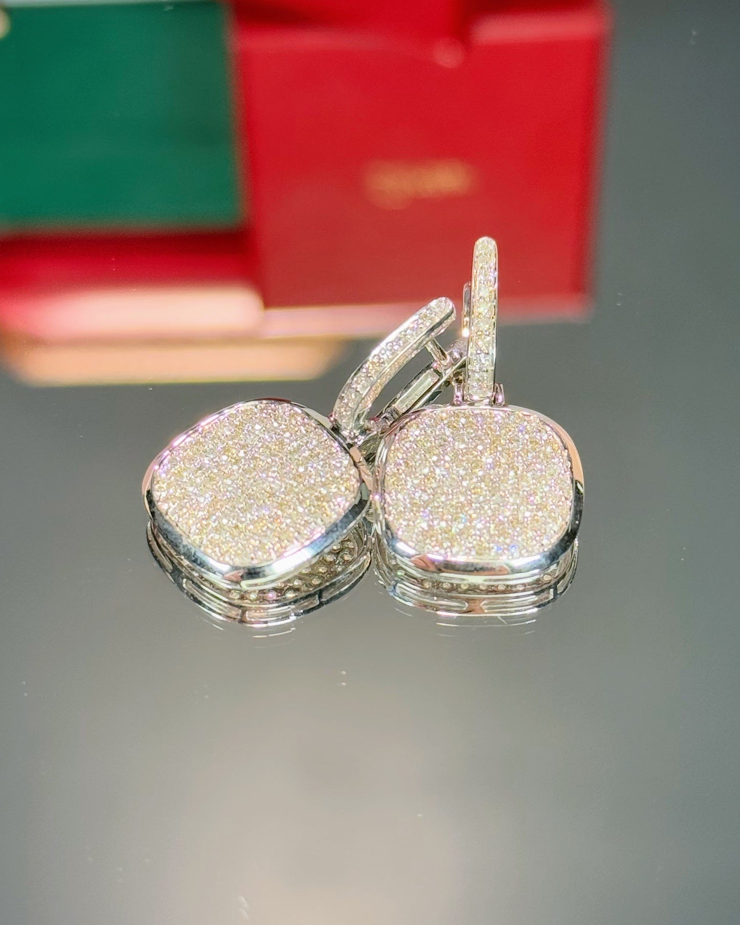 Handheld Mirror Design 14k White Gold Earrings